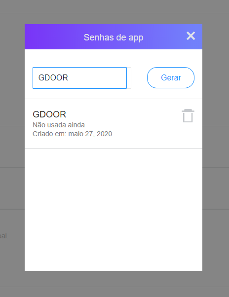 tela para gerar senha Yahoo